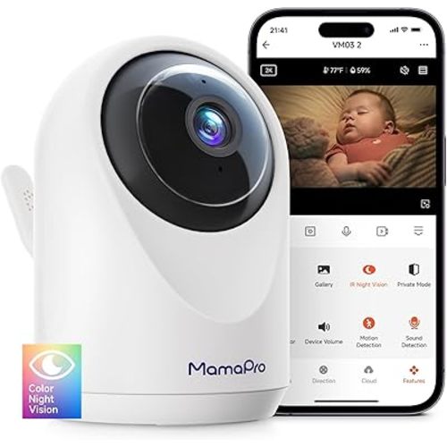 WiFi Baby Monitor with Camera and Audio - 2K Color Night Vision, WiFi Video Baby Monitor - 355° Pan/70°Tilt, AI Motion/Cry/Temp/Humidity Alerts, 2-Way Audio, App for 20 Users, 8 Lullabies