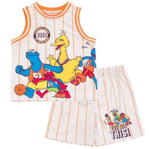 Sesame Street Infant Baby Boys Mesh Jersey Athletic Tank Top and Basketball Shorts Outfit Set Beige 12 Months