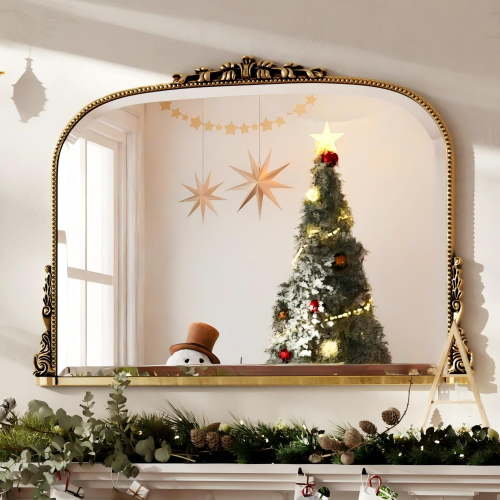 BEAUTYPEAK 44"x 32" Arched Vanity Mirror Vintage Decor Mirror Wall Mounted, Antique Gold