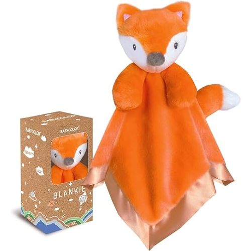 Fox Baby Security Blanket Loveys for Babies Boys Girls, 15" Soft Lovies for Babies, Fox Security Blanket with Stuffed Animal, Baby Gifts for Toddler and Infant, Orange Fox