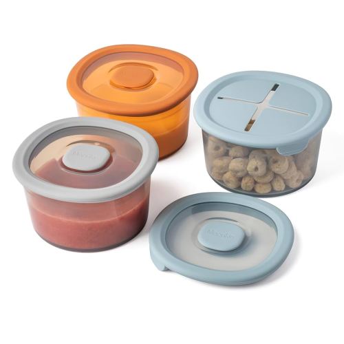 Moonkie Silicone Baby Food Storage Containers | 8 oz Baby Food Jars with Airtight Lids and A Snack Lid | Snack Containers for Kids | BPA Free | Freezer & Dishwasher Safe | 3 Pack