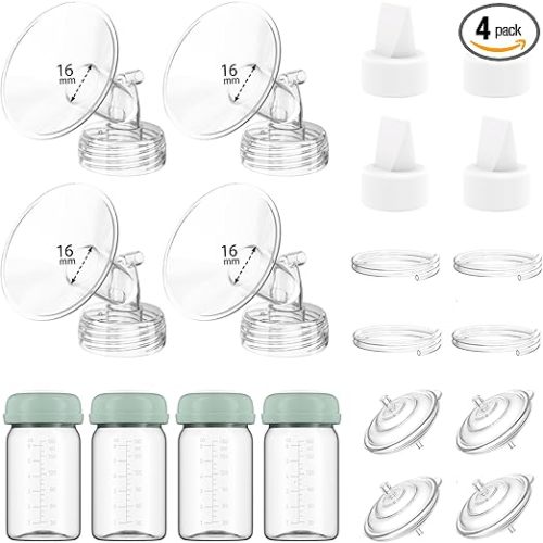 4 Full Pump Parts Kits for Spectra S1/S2/9 Plus/Synergy Gold, Replacement Kit for Spectra Pump Parts 4PC,Include 16mm Flange, Duckbill Valve, Tube, Bottle, Backflow Protector, Not Original Accessories