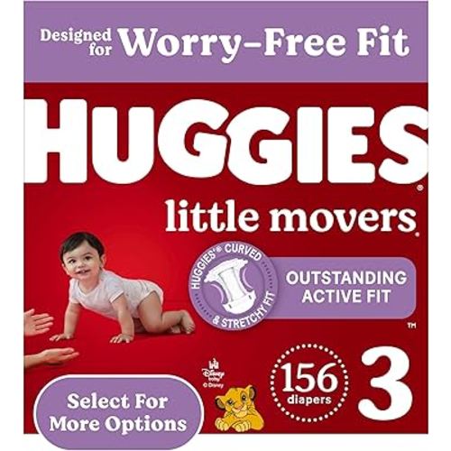 Huggies Size 3 Diapers, Little Movers Baby Diapers, Size 3 (16-28 lbs), 156 Count (6 packs of 26)