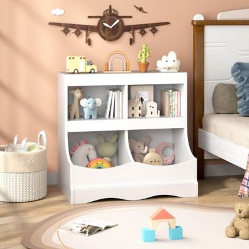 Costway Toy Storage Organizer for Toys & Books 4-Cubby Kids Bookcase for Children's Room White