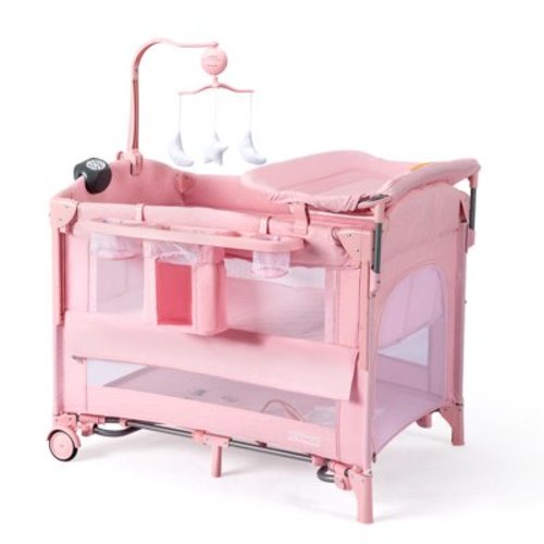 JOYMOR 9 in 1 Pack and Play with Bassinet and Changing Table, Electric Music Center, Mosquito Net