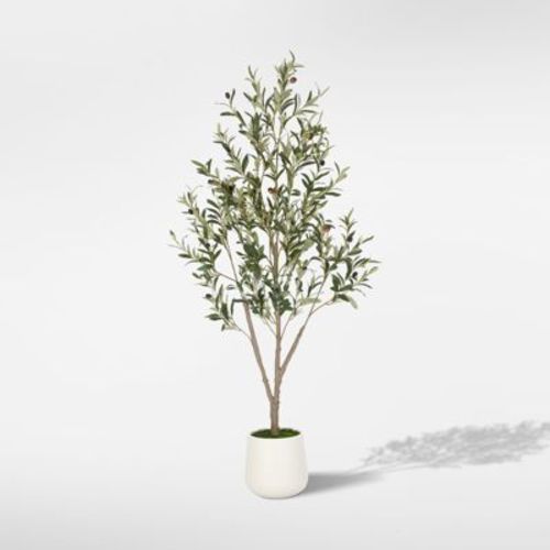 Romswi Olive Faux Tree, 5 ft Tall Artificial Olive Tree with White Tall Pot, with Natural Leaves Lifelike Fruits for Home Office Decor Indoor