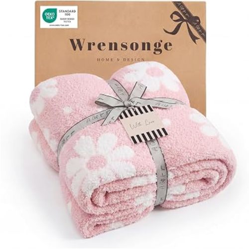 WRENSONGE Soft Throw Blanket for Couch-Cozy Reversible Knitted Blankets