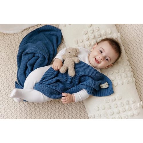 100% Organic Cotton Heritage Knit Textured Baby Blanket for Boys - Signature Heritage Knit, Soft Breathable Newborn Baby Blanket (Heritage - Denim Blue)