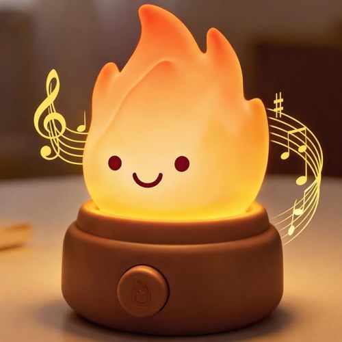 Campfire Night Light, Portable Flame Lamp with White Noise, Cute Silicone Flameless Candle Lights,Suitable for Kids lamp Bedroom, Indoor/Outdoor and Home Decoration