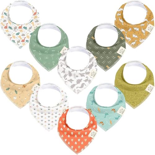 KeaBabies 10-Pack Organic Baby Bandana Bibs for Girls - Super Absorbent Triangle Baby Bibs for Drooling and Teething Infant, 100% Cotton Extra Soft for Newborn, Infant 0-36 Months (Mesozoic)