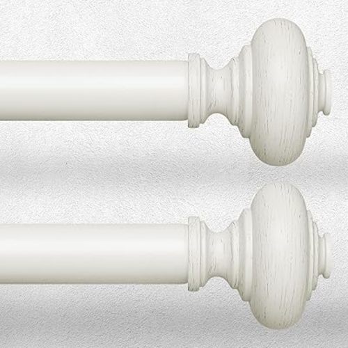 2 Pack Antique White Curtain Rods for Windows 30 to 56 Inch, Decorative Heavy Duty Single-Side Adjustable 1'' Diameter Off White Drapery Rod, Vintage Rustic Metal Curtain Pole for Farmhouse