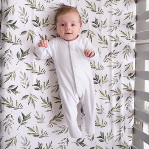 Linen Leaves Fitted Crib Sheet