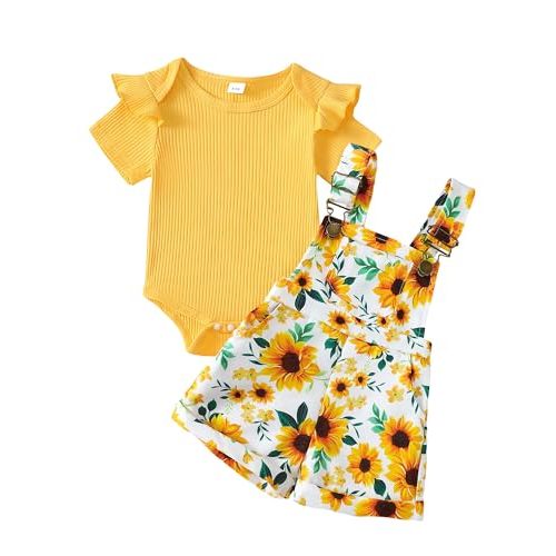SUNNY PIGGY Baby Girl Clothes Summer Outfit Short Sleeve Overalls Suspender Infant Girls Short Set Shorts Clothing