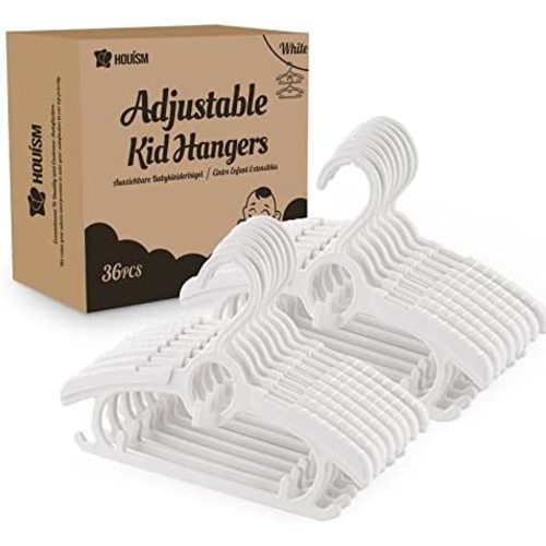 HOUÍSM 36Pack Baby Hangers, 11"-15" Adjustable Children Clothes Hangers for Nursery Kids Toddler , Non-Slip and Extendable Space-Saving Kids Closet Hangers for Newborn to Teenagers