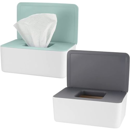 YOUYIDUN - 2 Pcs Wipes Dispenser, Baby Wipe Container, Wet Wipes Cases, Refillable Wipe Holders, Tissue Paper Storage Box Case Dispenser Non-Slip for Bathroom Baby Nursery, Keeps Wipes Fresh