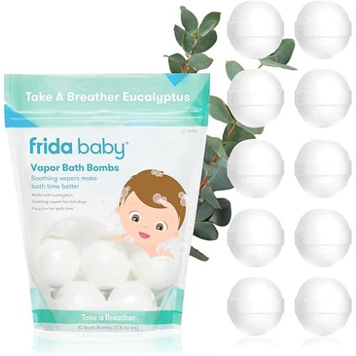 Frida Baby Natural Vapor Bath Bombs for Toddlers & Kids, Eucalyptus Essential Oil Bath Bombs for Aromatherapy, 10 Count