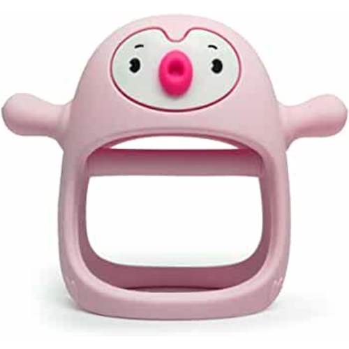 Smily Mia Penguin Teether for Babies 0-6Months, Pacifier Teething Toys for Babies 6-12Months,Ultimate Baby Registry & Shower Gift, Infant Handle Toys for 0-3Months Baby Girls, Old Roze…
