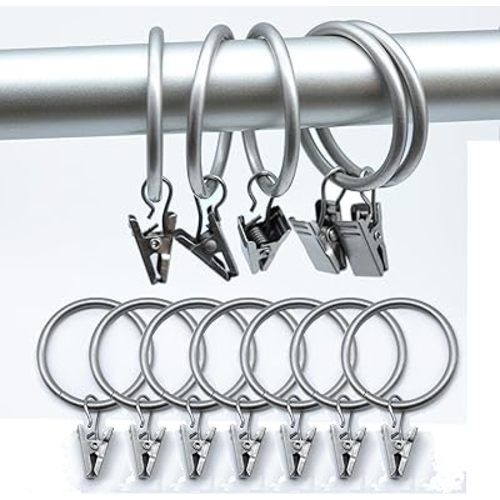 40 Pack Metal Curtain Rings with Clips, Curtain Hooks Hangers Clip Rings 1.35 in I D, Fits up to 1 in Diameter Curtain Rod, Strong Decorative Drapery Rings for Hanging Drapes Bows Hat.