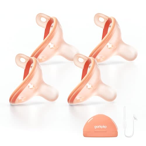 Baby Pacifiers 0-6 Months, BPA-Free Silicone Nipple, Lightweight One-Piece Design, Set of 4, with a Pacifier Chain & Pacifier Case
