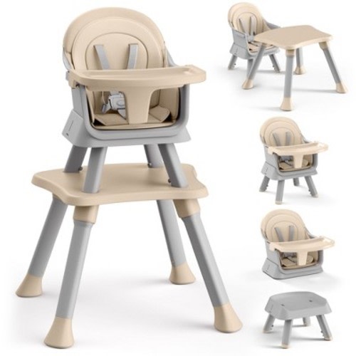 Kinder King 8 in 1 Baby High Chair, Coverts to Dining Booster Seat, Removable Tray & Double Seat Cover, Easy to Wipe, Taupe