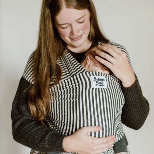 The Lori Beluga Baby Wrap | Charcoal Stripe Bamboo Baby Carrier - Beluga Baby Carriers