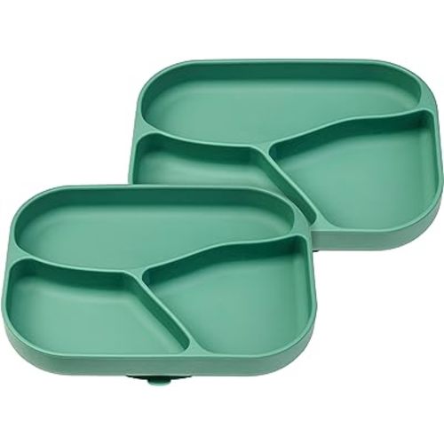 NumNum Silicone Toddler Suction Plates for Baby - 100% Food Grade Divided Plate w/Easy Release Tab, BPA Free & Dishwasher Safe - Non-Slip Dishes for High Top, Dining Table - 2 Pack, 2 Green