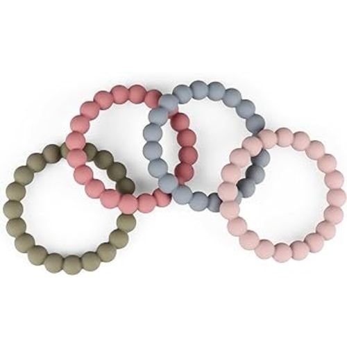 Baby Teether Rings, 100% Silicone Teether Bracelets for 3m+ Babies to Self-Soothe, BPA Free & Phthalate Free - Includes 4 Neutral Baby Rings