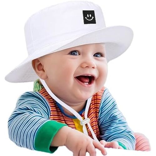 Baby Sun Hat, Newborn Toddler Foldable Beach Hat UPF 50+ Sun Protection Bucket Hat for Boys Girls Adjustable Cap