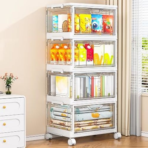 Kmiectse Clear Storage Bins with Lids - 4 Tier 32qt Plastic Stackable Bins