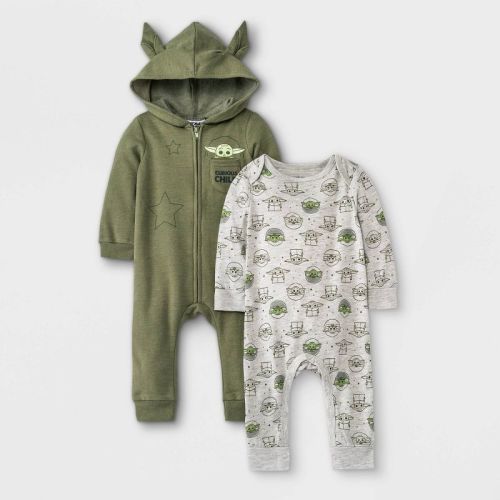 Baby Boys' 2pc Star Wars Baby Yoda Fleece Top And Bottom Set - Olive Green 3-6m