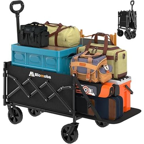 Collapsible Wagon with Wheels, 220 lbs Wagons Carts Foldable Wagon Cart with Flexible Handle, Lightweight Portable Folding Utility Grocery Shopping Cart for Grocery Sports Garden Camping