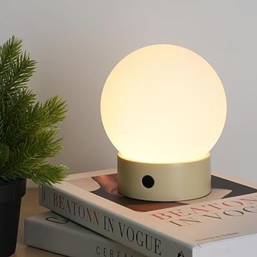 Small Cute Cordless Table Lamp Rechargeable, Battery Operated Shower Lamp Waterproof, Touch Dimmable Globe Ambient Light for Outdoor/Bedside/Patio/Dining (Khaki)