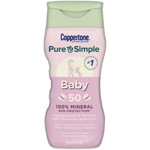 Coppertone Pure & Simple, Baby 100% Mineral Sunscreen Lotion, Infant, SPF 50, 6 fl oz