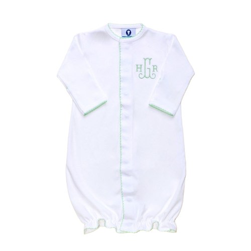 Unisex Coming Home outfit-White with green Trim-Coming Home Outfit-Baby Clothes-Gender Neutral Green Trim Converter Gown-Thatchers Converter
