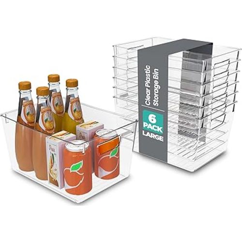 Utopia Kitchen Clear Organizer or Storage Bins - 6 Pack Pantry Organizers and Storage Bins - Large Clear Storage Containers for Organizing Fridge, Kitchen Organization