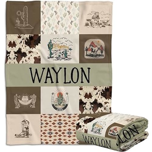 Western Baby Blankets for Boy Girl, Western Baby Stuff, Cowboy Baby Blankets, Personalized Baby Blankets with Name, Custom Name Baby Blanket, Swaddle Baby Blanket, (04)