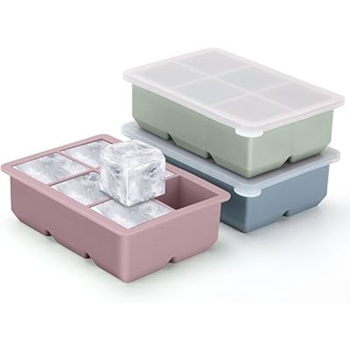 Silicone Ice Cube Trays 3 Pack - Large Size Silicone Ice Cube Molds with Leak Proof Removable Lid Square Ice Cube Tray And BPA Free for Cocktail,Whiskey, Stackable Flexible Ice