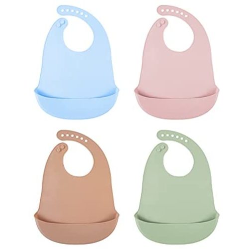 4 pcs Silicone Bibs, Baby Bibs, Bibs for Baby Girls and Baby Boys, Waterproof of Baby Bib, Adjustable Toddler Bibs