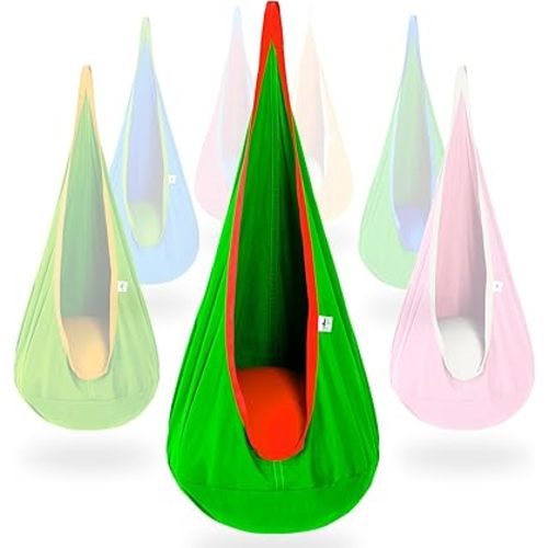 OUTREE Kids Pod Swing Seat, Cotton Child Hammock Swing Chair, Sensory Swing for Indoor and Outdoor Use, Green