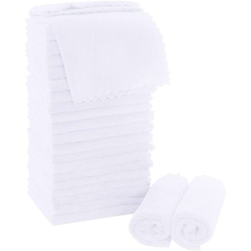 MOONQUEEN Ultra Soft Premium Washcloths Set - 12 x 12 inches - 24 Pack - Quick Drying - Highly Absorbent Coral Velvet Bathroom Wash Clothes - Use as Bath, Spa, Facial, Fingertip Towel (White)