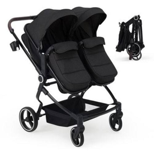 Double Stroller for Twins, Foldable Baby Travel Stroller with High Landscape Seat, Adjustable Canopy & Recline