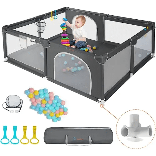 COMOMY Playpens for Babies and Toddlers, 79"x79" Baby Playard Extra Large, Safe and Non-Slip Baby Fence, Full Mesh Design, Indoor & Outdoor Kids Activity Center, Baby Play Pens (Dark Grey)