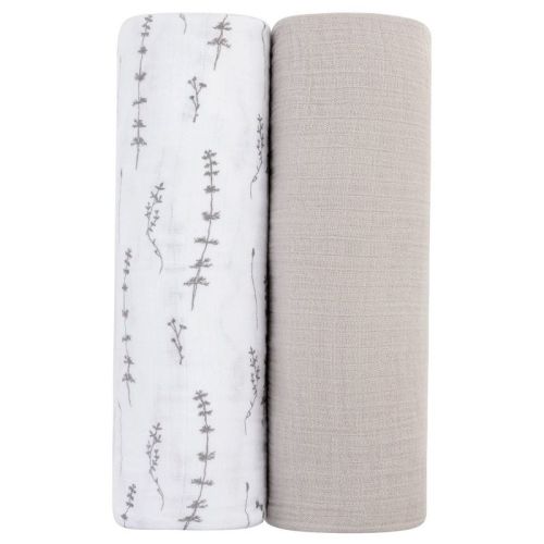 Ely's & Co. Cotton Muslin Swaddle Blanket Mauve Tulip And Stripes 2 Pack
