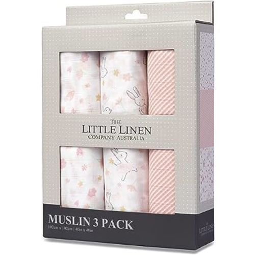 The Little Linen Company Baby Muslin Swaddle Wrap, Ballerina Bunny, Pack of 3 : Amazon.com.au: Baby
