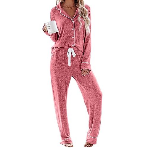Aamikast Women's Pajama Sets Long Sleeve Button Down Sleepwear Nightwear Soft Pjs Lounge Sets