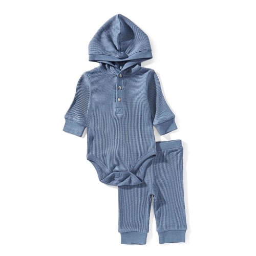 Little Me Baby Boys Bamboo Waffle Knit Hooded Bodysuit & Jogger Pants Set