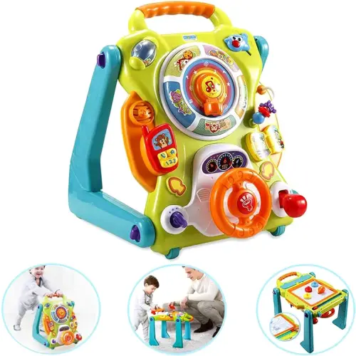 NuoPeng 3-in-1 sit-to-Stand Baby Walker, an All in 1 Learning Walker, Entertainment Table, Drawing Board for Infant Development (Yellow/Green)