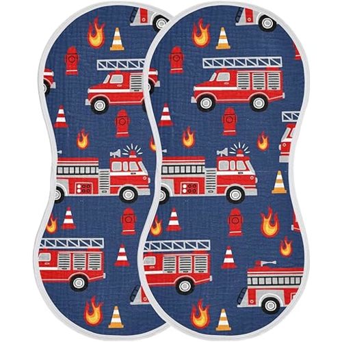 Fire Trucks Red Cars Burp Cloths Baby Boys Girls Absorbent Soft Cotton Burping Cloths Rags 2 Pack