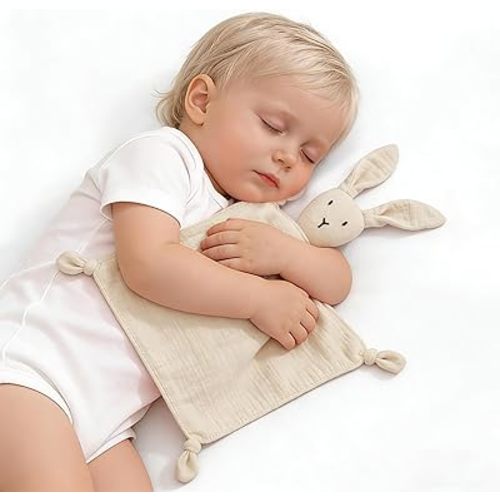 ZIGJOY Baby Security Blanket Muslin Lovey Blanket,100% Soft Organic Cotton Bunny for Baby Newborn Toddler Boy Girl Unisex Gift Khaki
