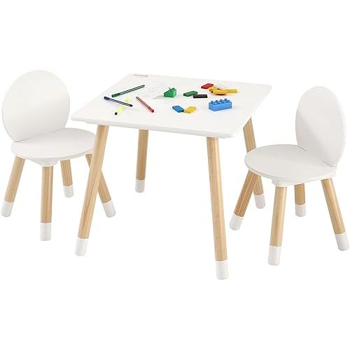 VEVOR Kids Table and Chairs, Toddler Table and Chair Set, Children Wooden Multi-Activity Table for Play, Art, Craft, Reading, Learning, Eating, 1 Table and 2 Chairs